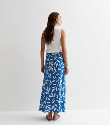 Blue Leaf Print Split Hem Midi Skirt New Look