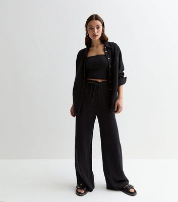 Black Cotton Wide Leg Trousers New Look
