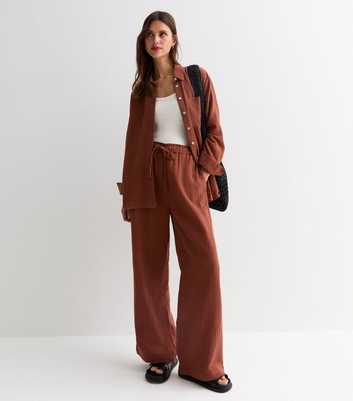 Rust Cotton Double Cloth Wide Leg Trousers