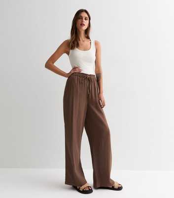 Brown Cotton Wide Leg Trousers