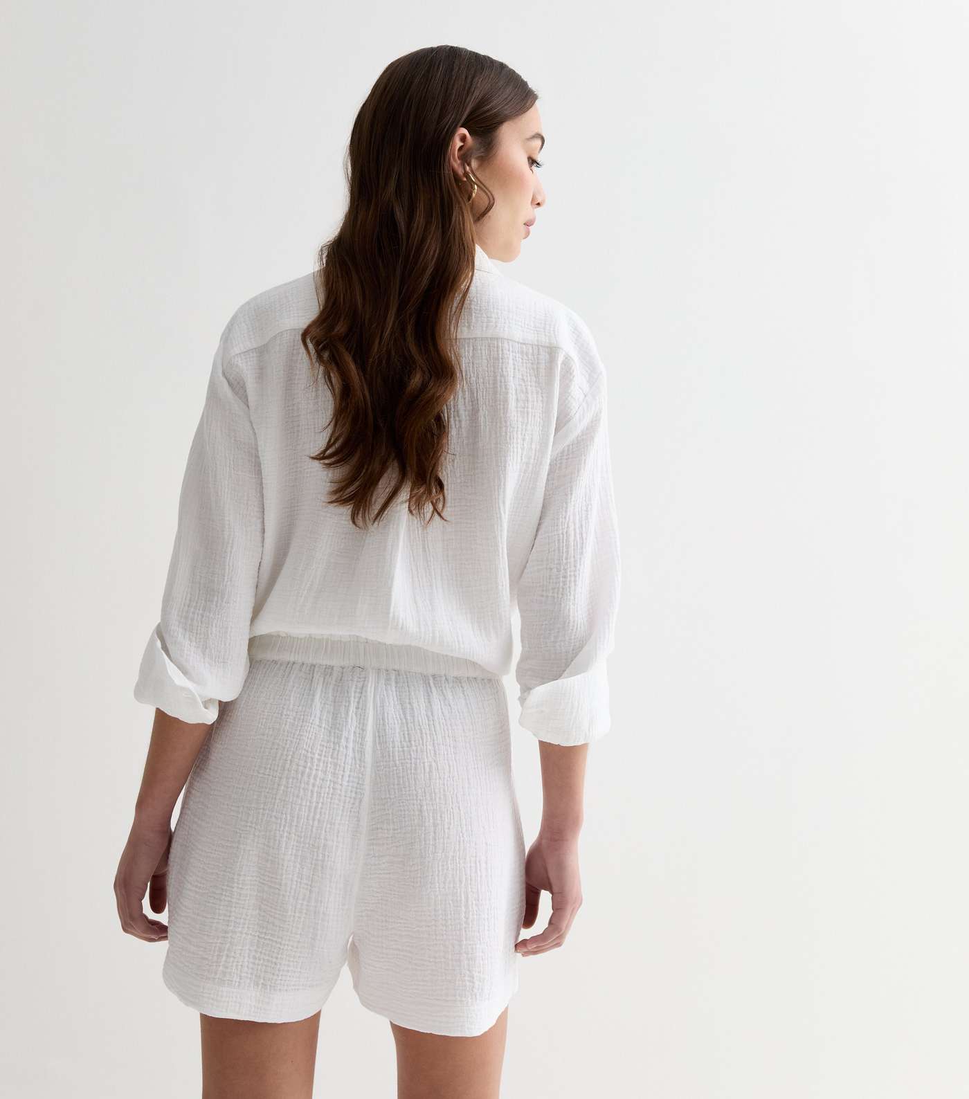 White Textured Cotton Shorts Image 4