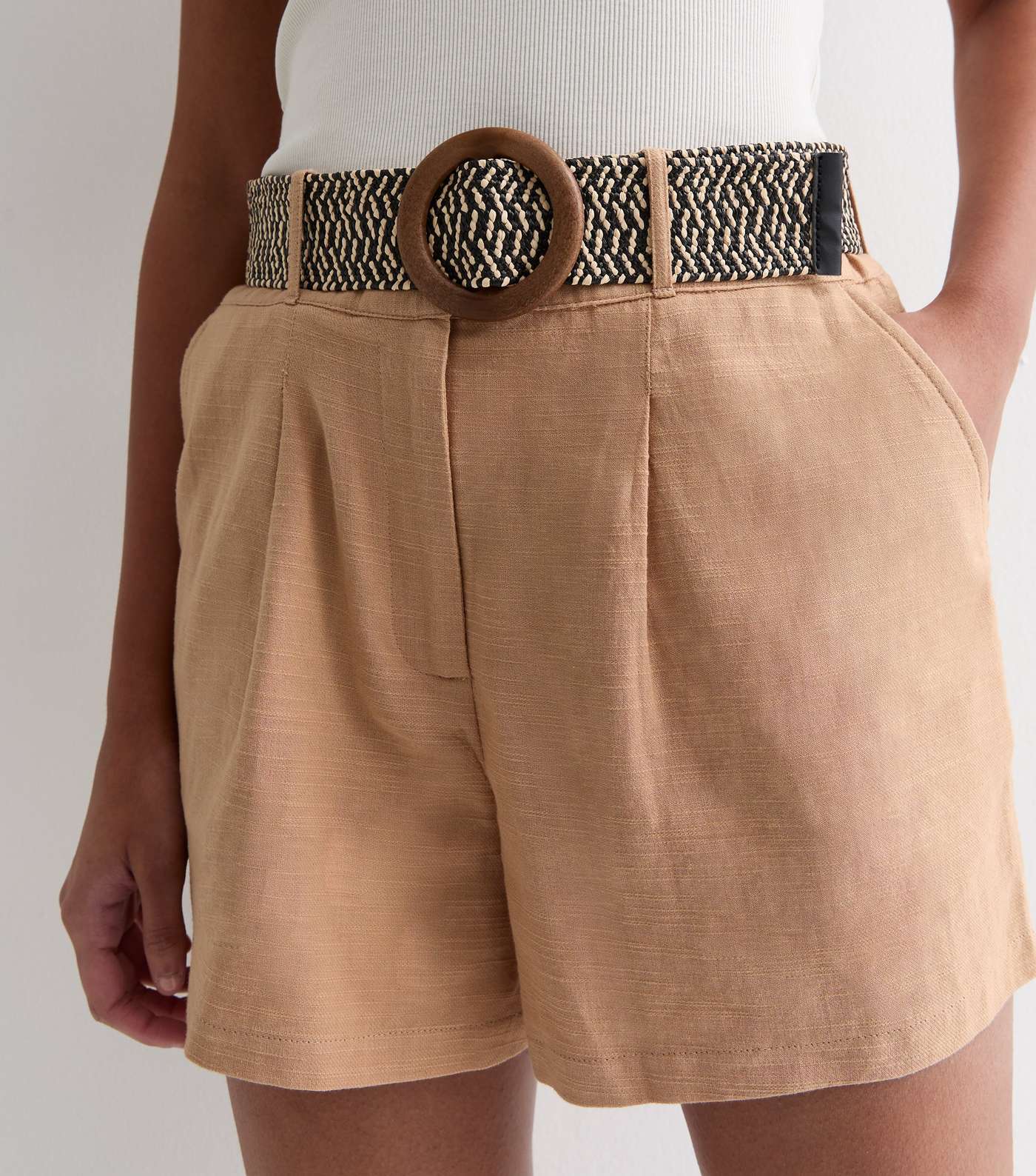 Stone Cotton Belted Shorts Image 2