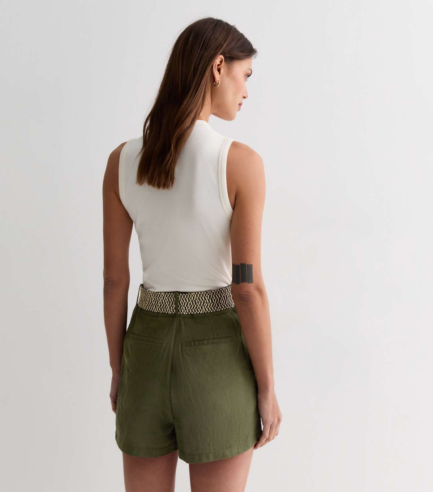 Khaki Cotton Belted Shorts Image 4