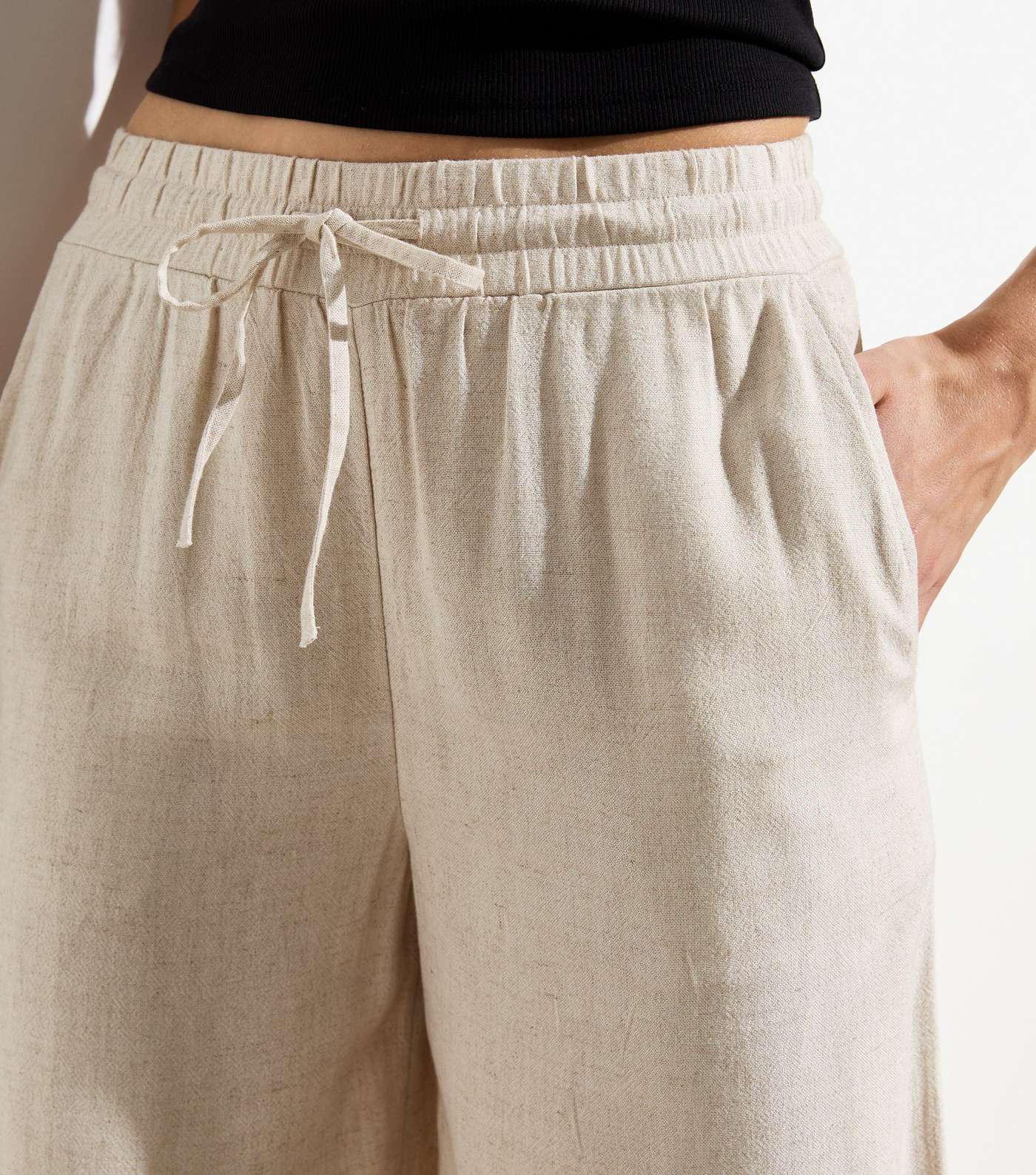 Stone Cotton-Linen Blend Wide Leg Trousers Image 2