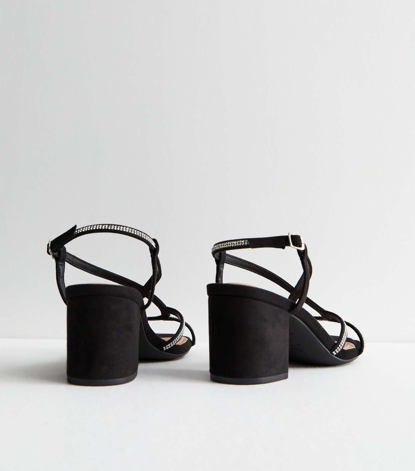 Extra Wide Fit Black Suedette Diamanté Block Heel Sandals Image 4
