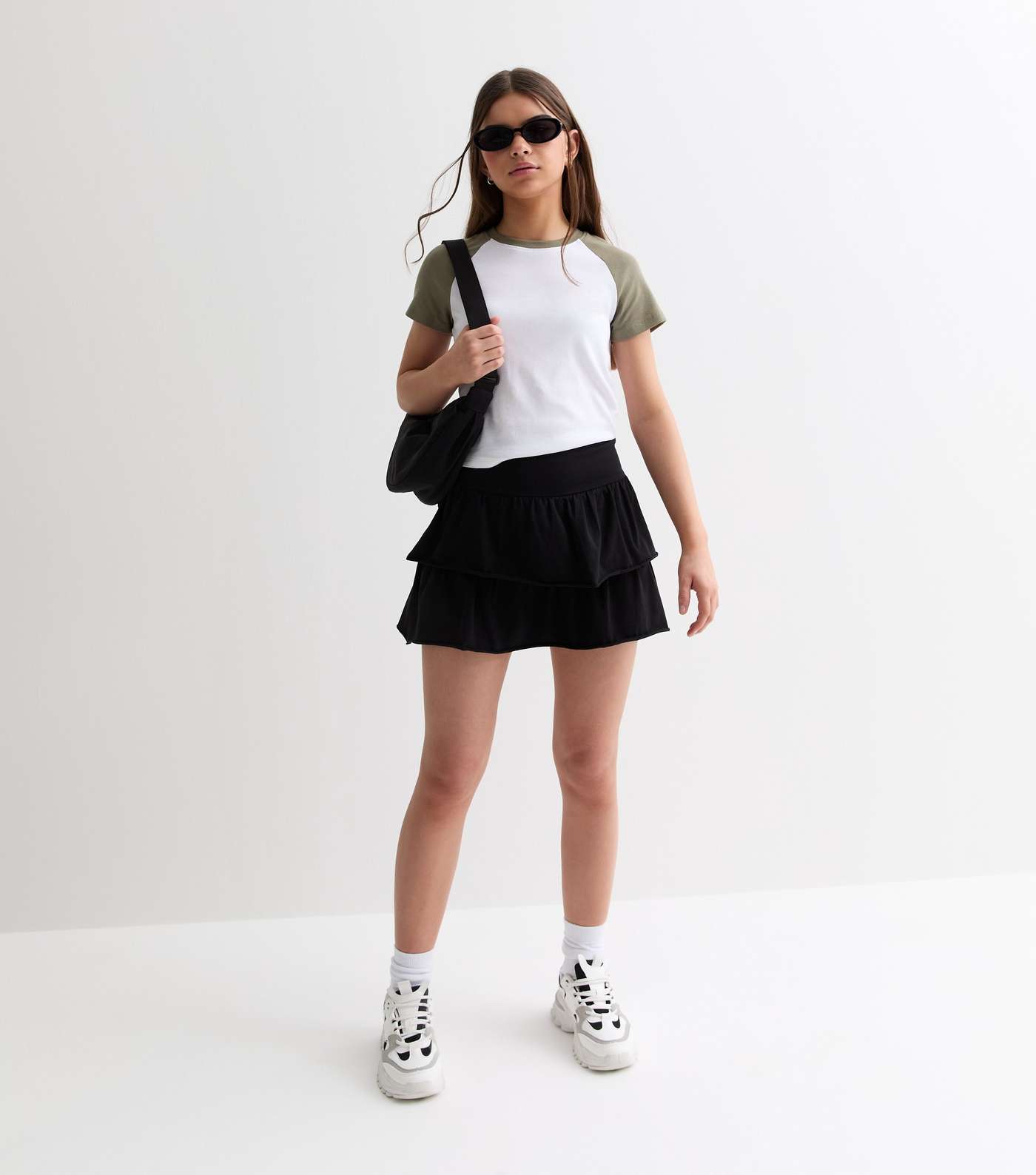 Girls Black Tiered Mini Skirt Image 3