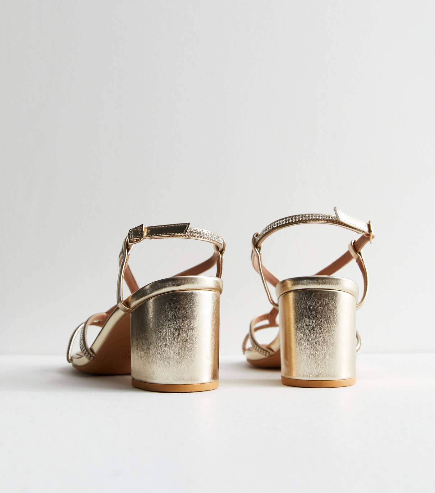 Extra Wide Fit Gold Diamanté Block Heel Sandals Image 4