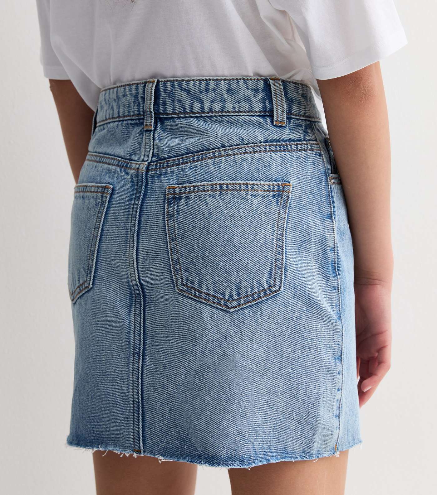 Girls Pale Blue Denim Raw Hem Mini Skirt Image 2