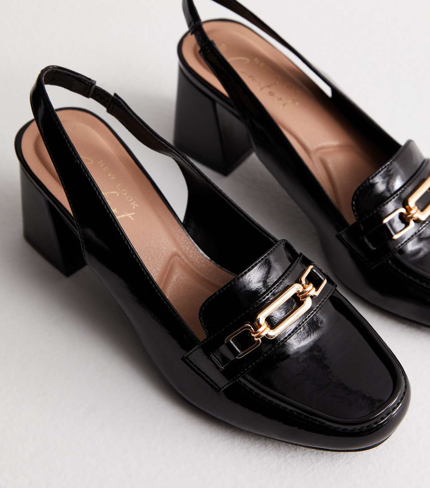 Black Patent Slingback Block Heel Loafers Image 4