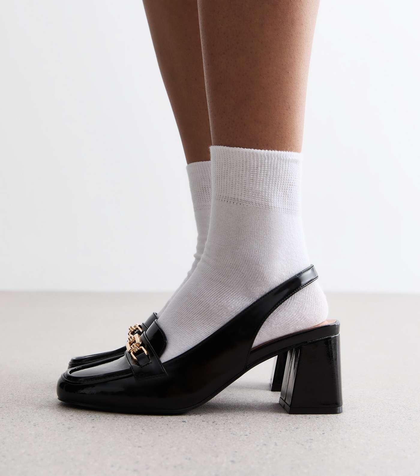 Black Patent Slingback Block Heel Loafers Image 6