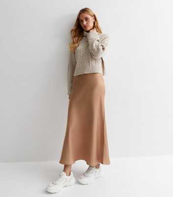 Camel Satin Bias Cut Midaxi Skirt