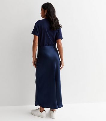 New look petite satin 2025 midi skirt in navy