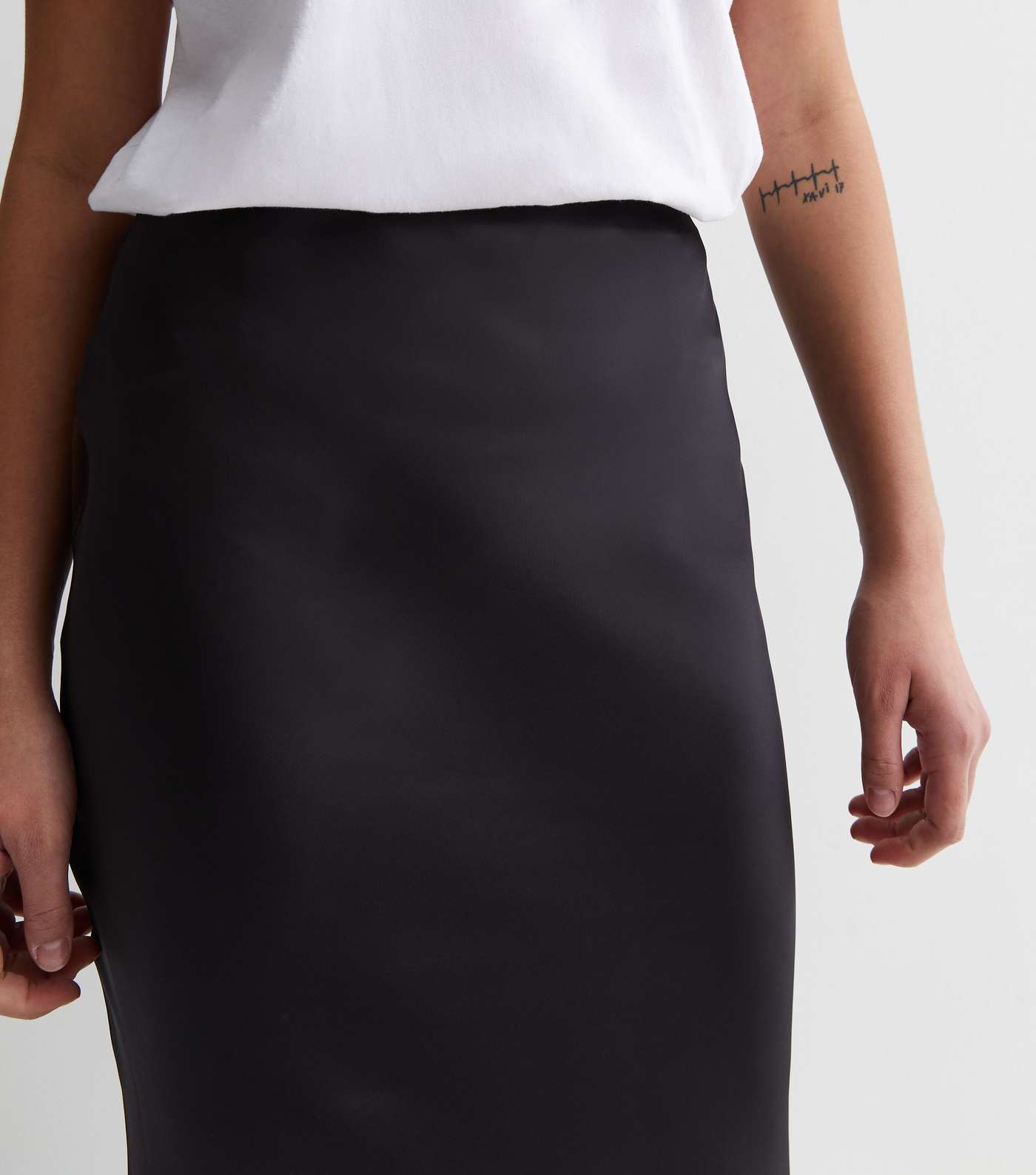 Tall Black Satin Bias Midi Skirt Image 3