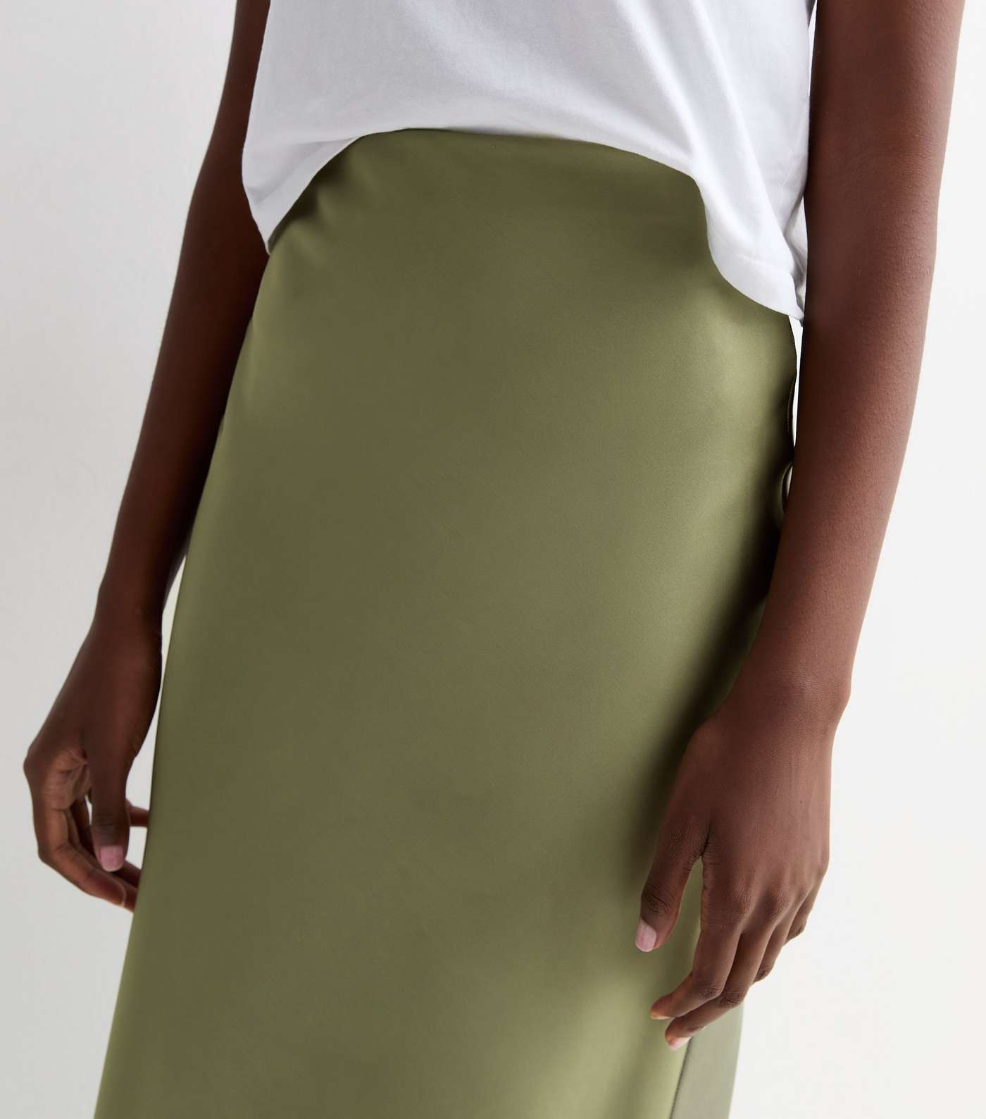 Tall Olive Satin Bias Midi Skirt Image 2