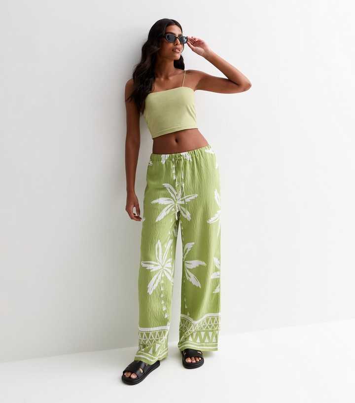 Green Palm Tree Print Trousers