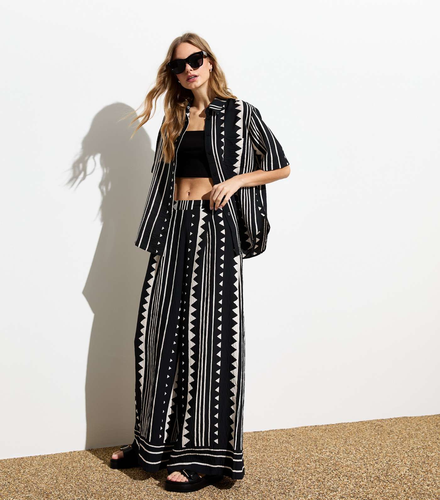 Black Abstract Print Wide Leg Trousers