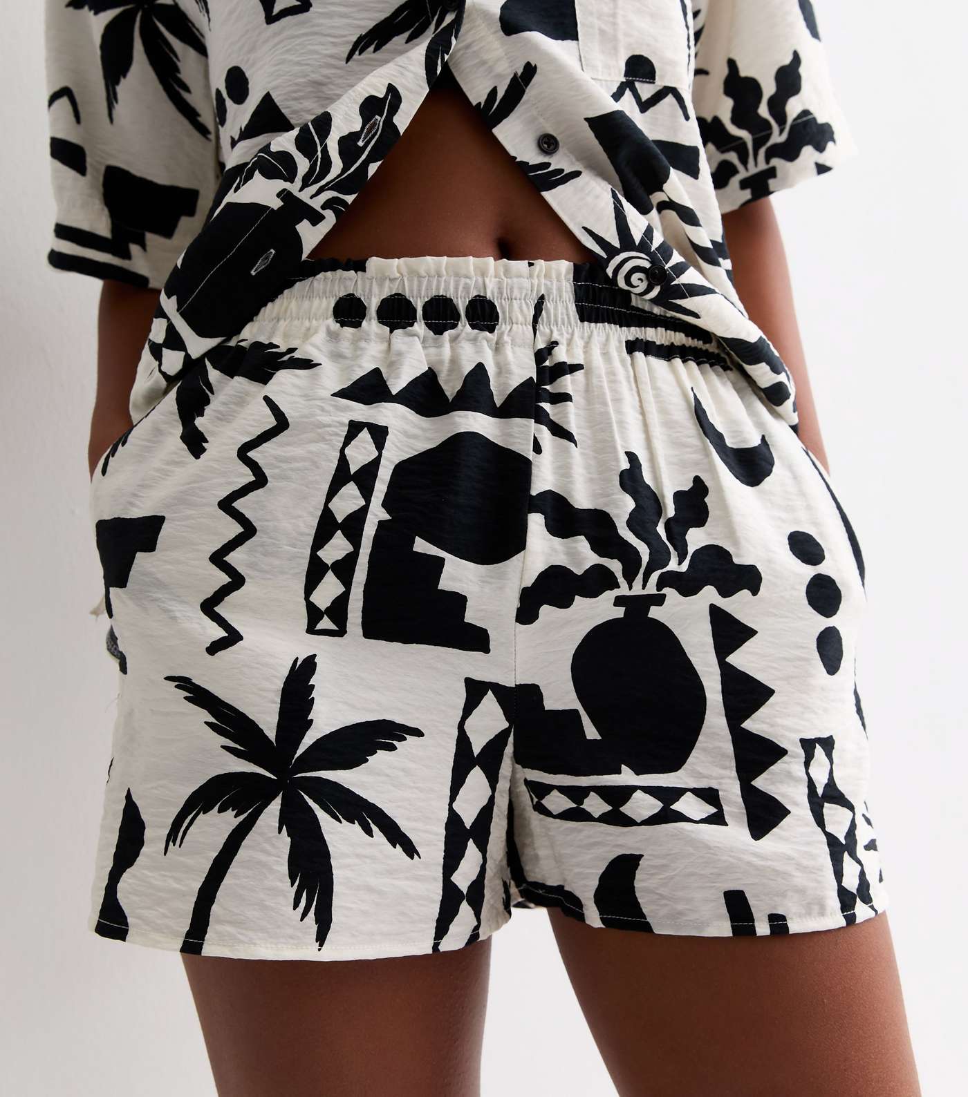 Off White Abstract Print Elasticated Shorts Image 2