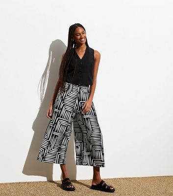 Black Floral Belted Culotte Trousers - Wide Leg Trousers | Select