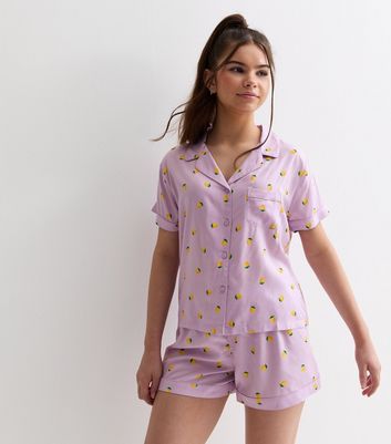 Girls Lilac Revere Short Pyjama Set with Lemon Print New Look