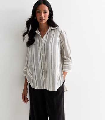 White Stripe Cotton-Linen Blend Shirt