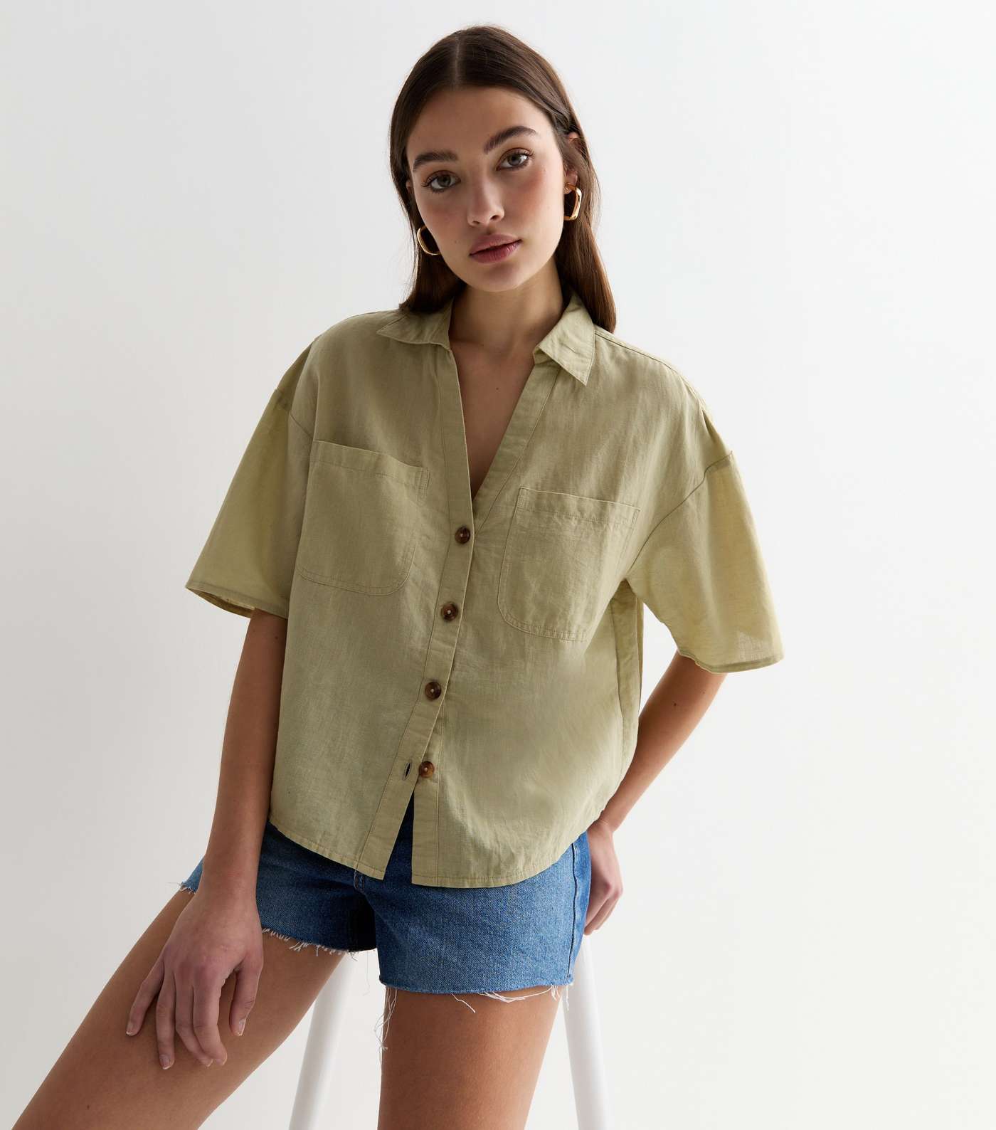 Light Green Linen Blend Short Sleeve Shirt | New Look
