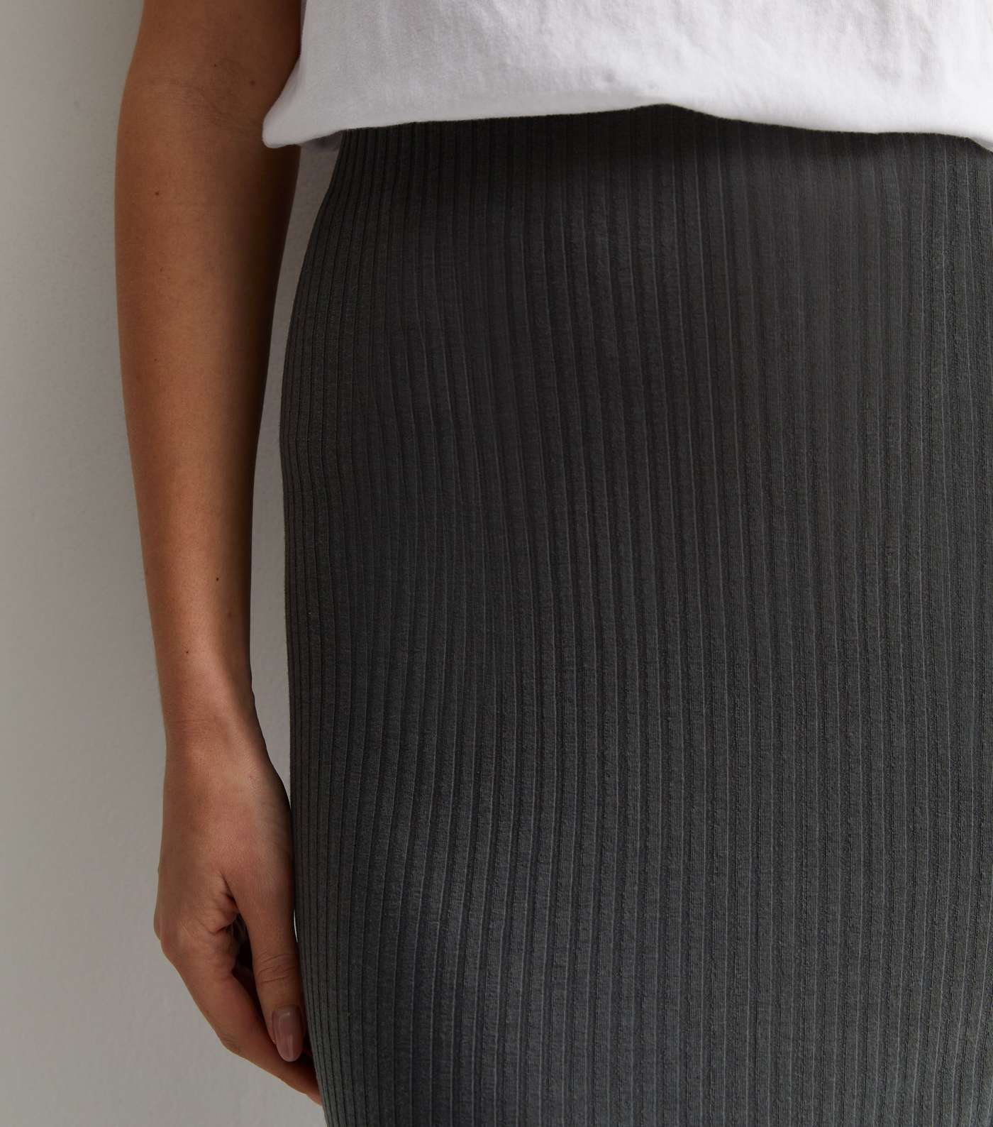 Dark Grey Ribbed Jersey Midi Skirt Image 2