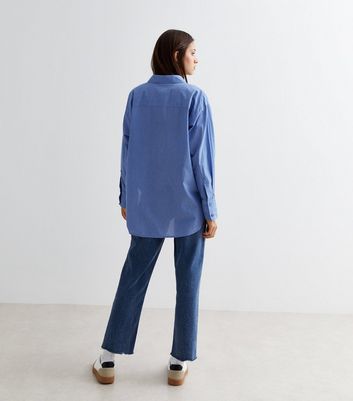 Blue Pinstripe Poplin Long Sleeve Shirt New Look