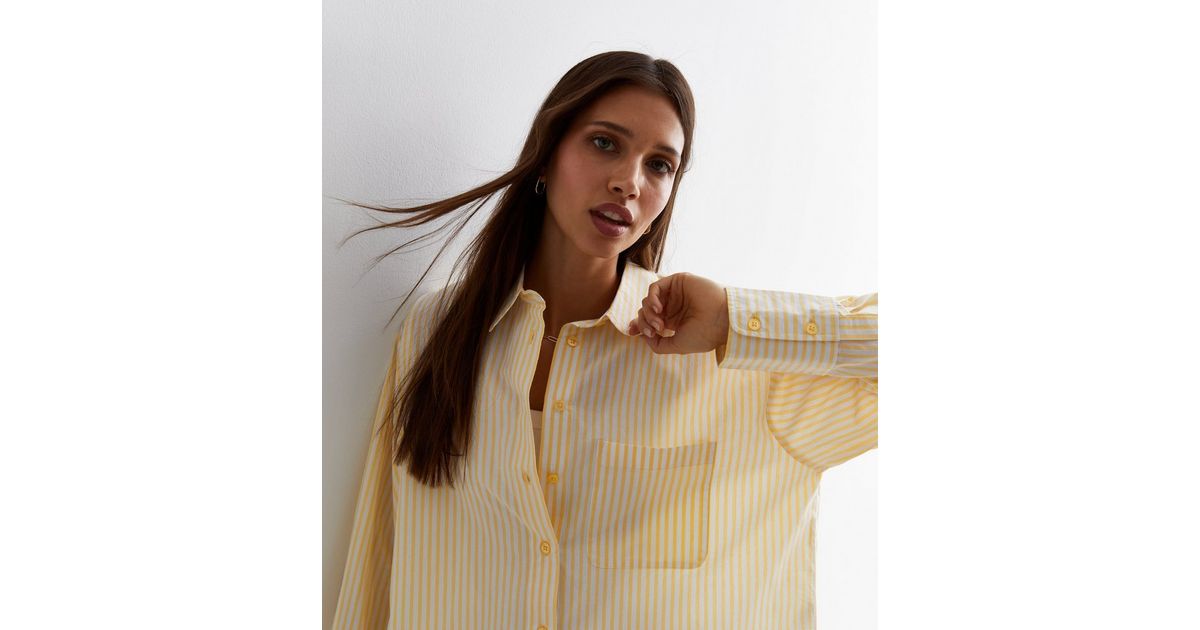 Yellow Stripe Poplin Long Sleeve Shirt | New Look
