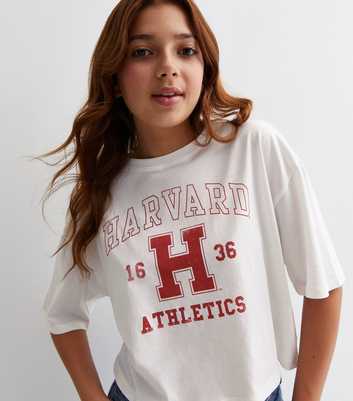 Girls White Cotton Harvard Logo T-Shirt
