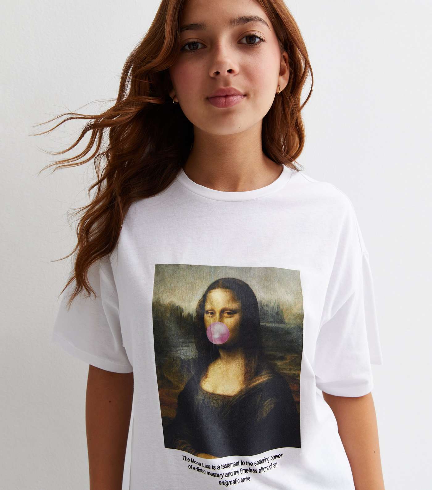 Girls White Cotton Mona Lisa Logo Oversized T-Shirt Image 2