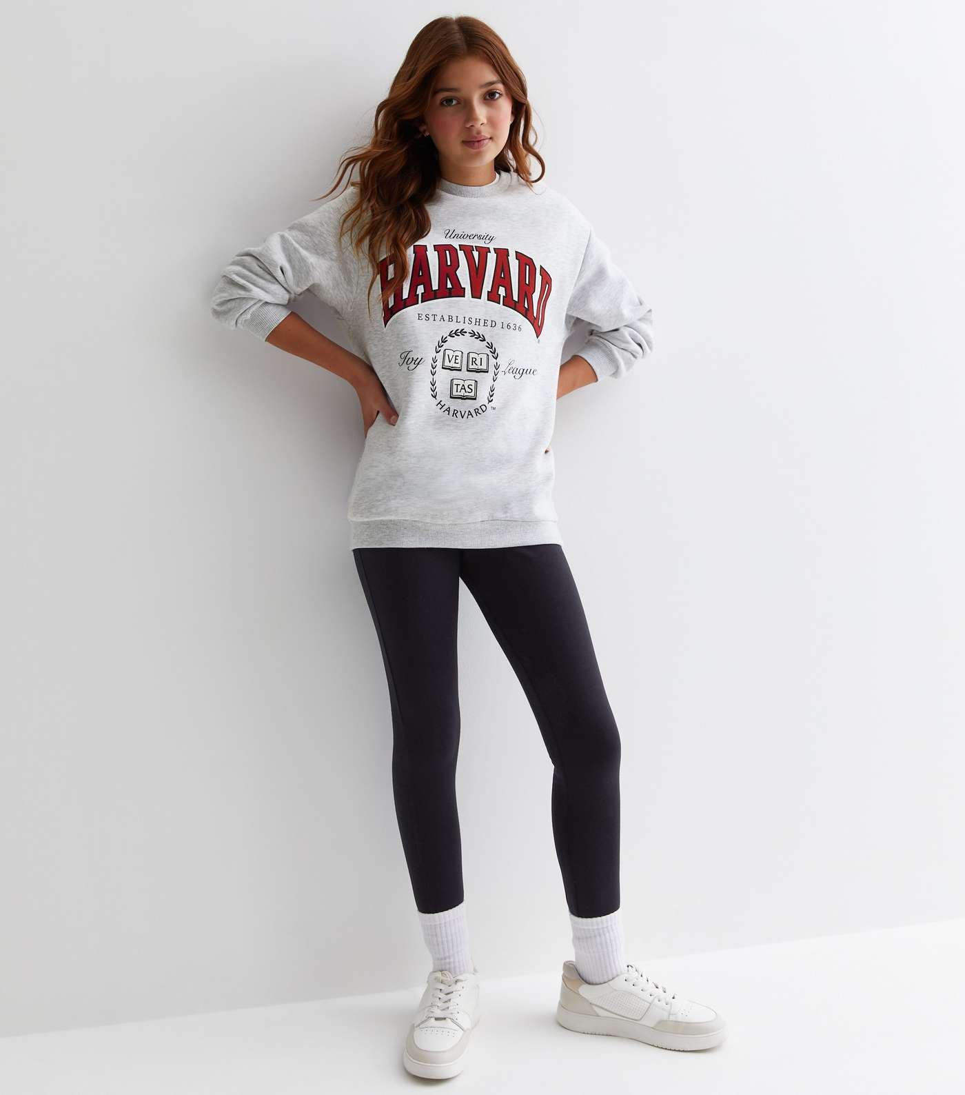 Girls Pale Grey Harvard Logo Sweatshirt | New Look