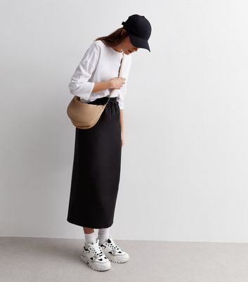 Black midi hotsell drawstring skirt