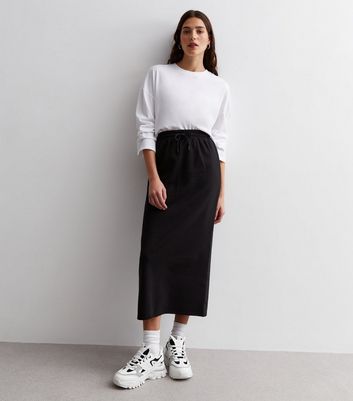 Black midi drawstring discount skirt