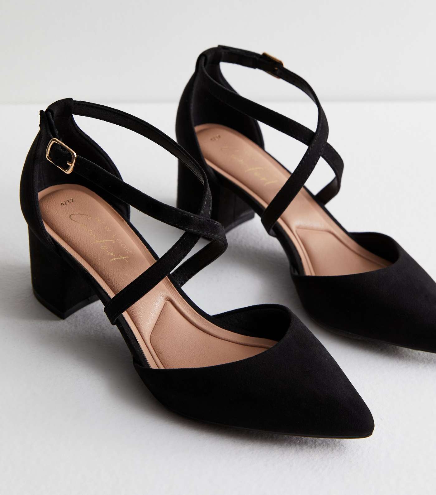 Black Suedette Pointed Mid Block Heel Court Shoes Image 4