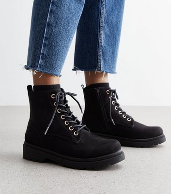 New look lace up cheap biker flat ankle boot