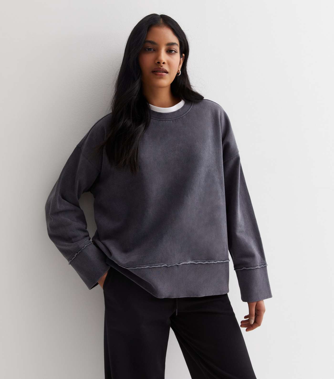 Dark Grey Double Hem Sweatshirt