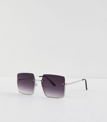 Silver Metal Square Frame Sunglasses New Look