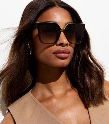 Brown Tortoiseshell Metal Trim Oversized Sunglasses New Look