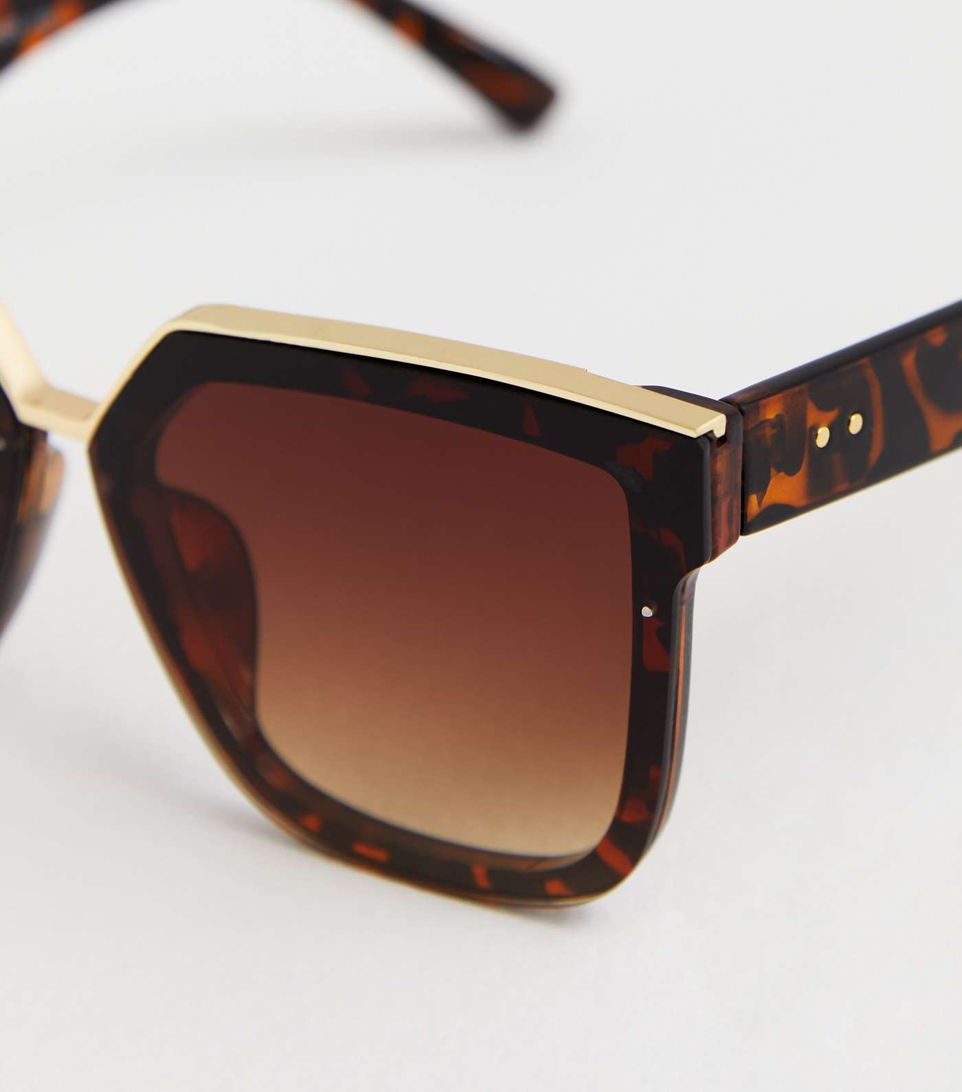 Brown Tortoiseshell Metal Trim Oversized Sunglasses Image 3