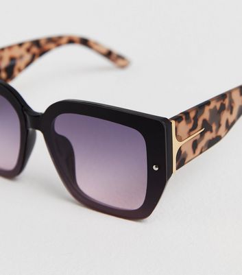 Black Tortoiseshell Effect Square Oversized Sunglasses New Look
