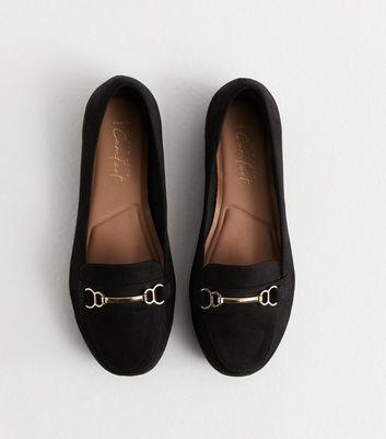 Wide Fit Black Suedette Snaffle Trim Loafers New Look