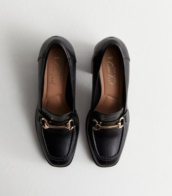 Black Snaffle Trim Block Heel Loafers New Look