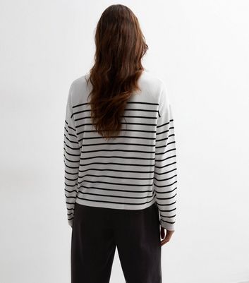 White Stripe Knit Amour Logo Jumper New Look