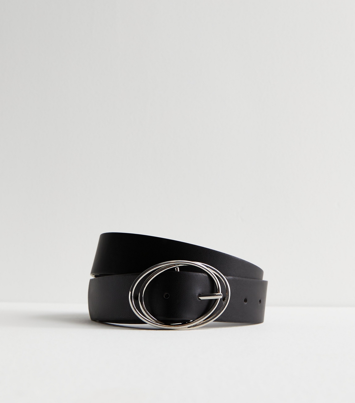 Black Leather-Look Oval Buckle Belt New Look