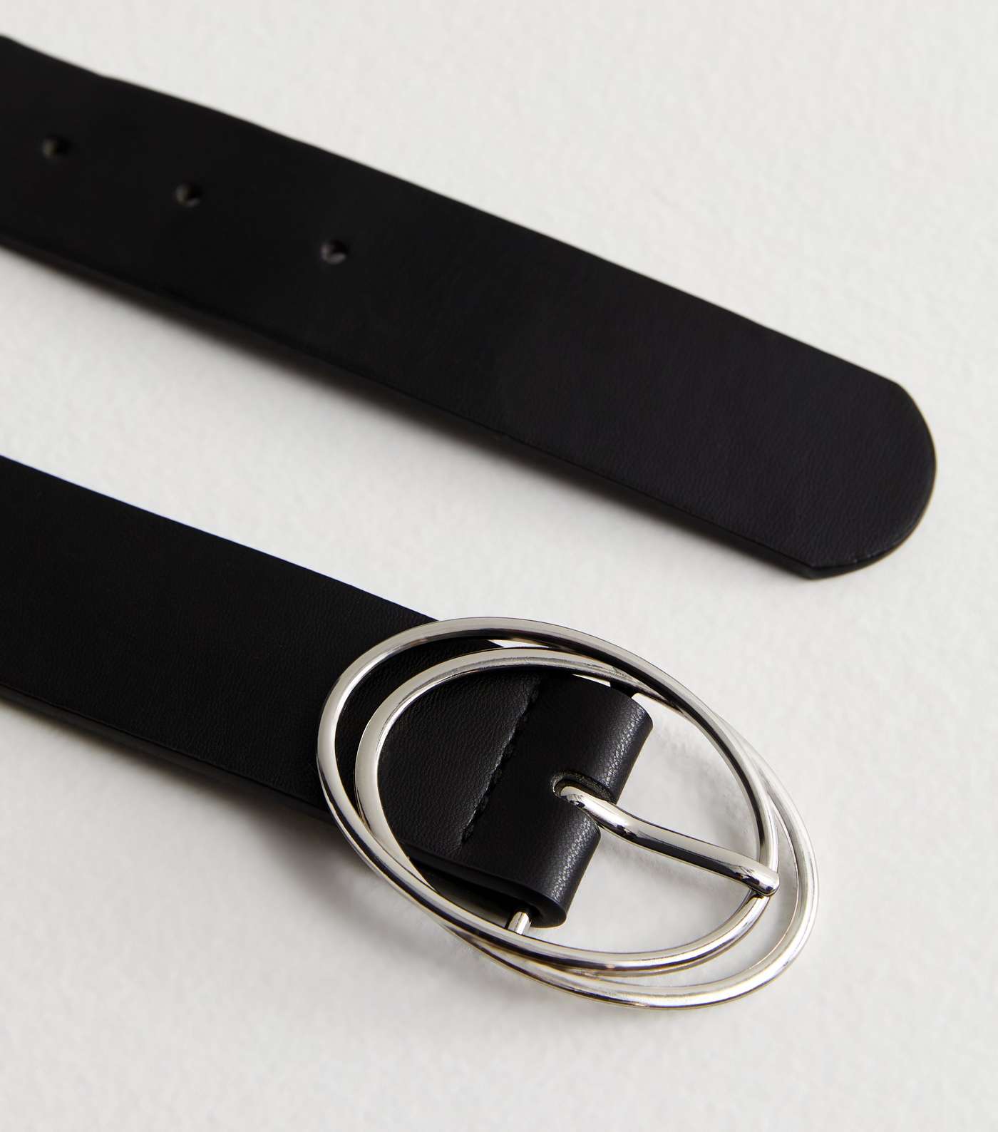 Black Leather-Look Oval Buckle Belt Image 3