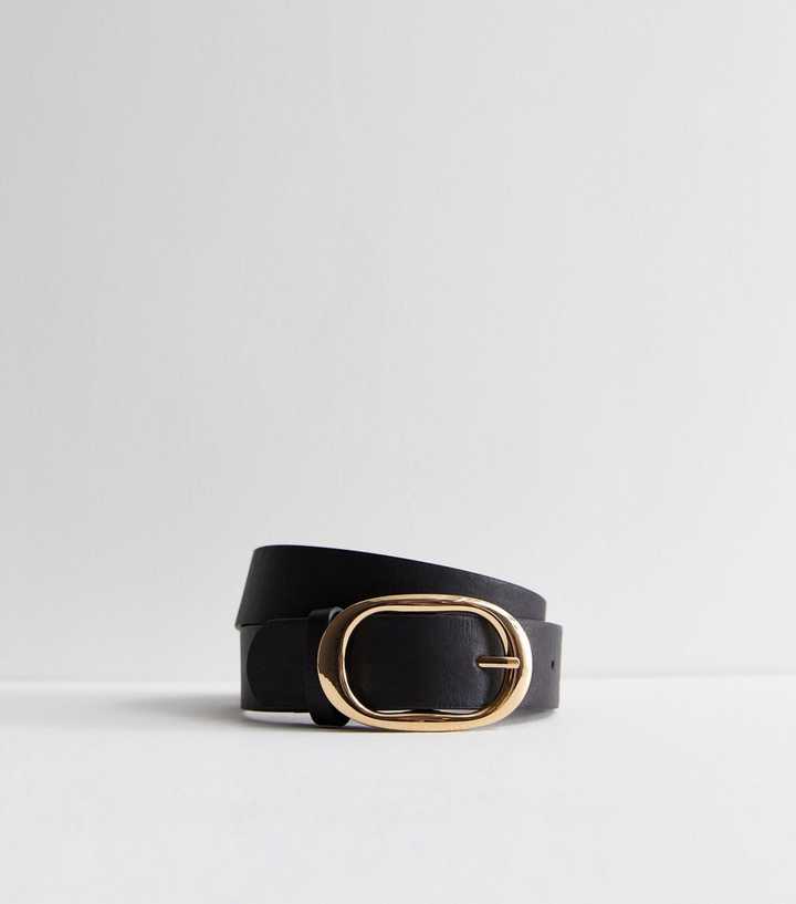 Black Oval Buckle Belt New Look