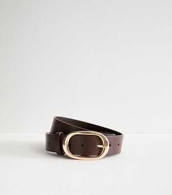 Dark Brown Faux Leather Oval Buckle Belt
