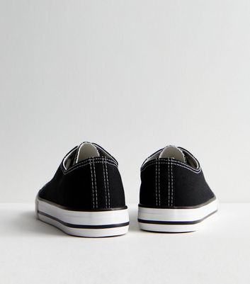 Wide Fit Black Canvas Lace Up Trainers New Look