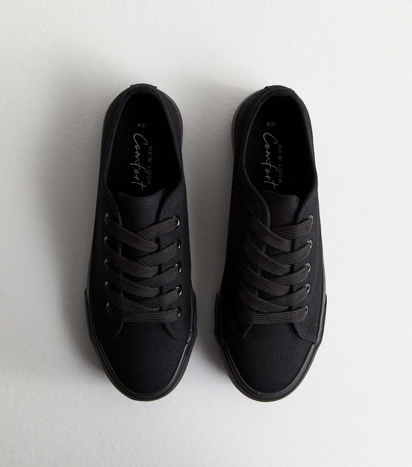 Black Canvas Double Sole Lace Up Trainers Image 3