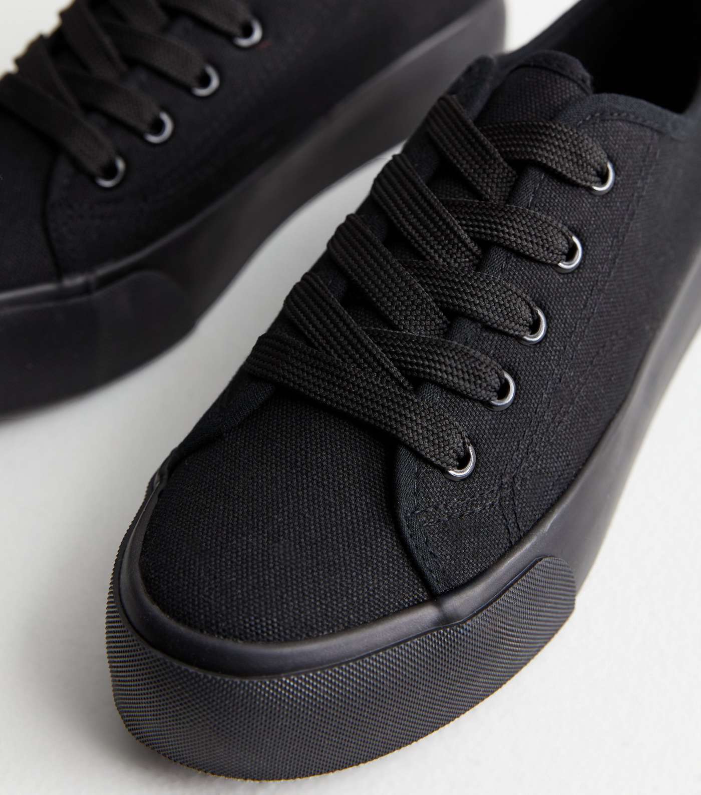 Black Canvas Double Sole Lace Up Trainers Image 5